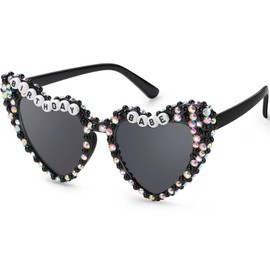 WantGor Birthday Glasses, Heart Sunglasses Birthday Babe Happy Birthday Party Gift Accessories Favors for Women (Black)