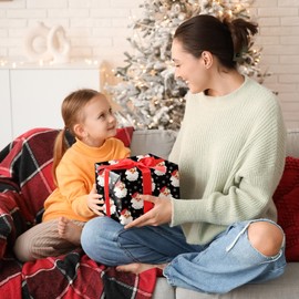 SaringSwoon Black Christmas Wrapping Paper - Santa Wrapping Paper with Winter Woodland, Reindeer, Merry Christmas, Buffalo Plaid & Vintage Truck Designs - 40×28 Inches, 6 Folded Sheets, Easy Storage