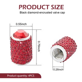 Ferianl 4PCS Bling Tire Valve Caps, Crystal Rhinestone Valve Stem Covers, Car Dustproof Waterproof Tire Air Cap, Universal for Vehicle, Sedan, SUV, Motorcycle, Bicycle (Red)