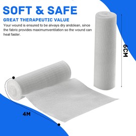 Gauze Rolls 12 Pack Stretch Bandages Cotton Mummy Wraps for Hand Wrap Dressing Ankles & Knees 6cm x 4m