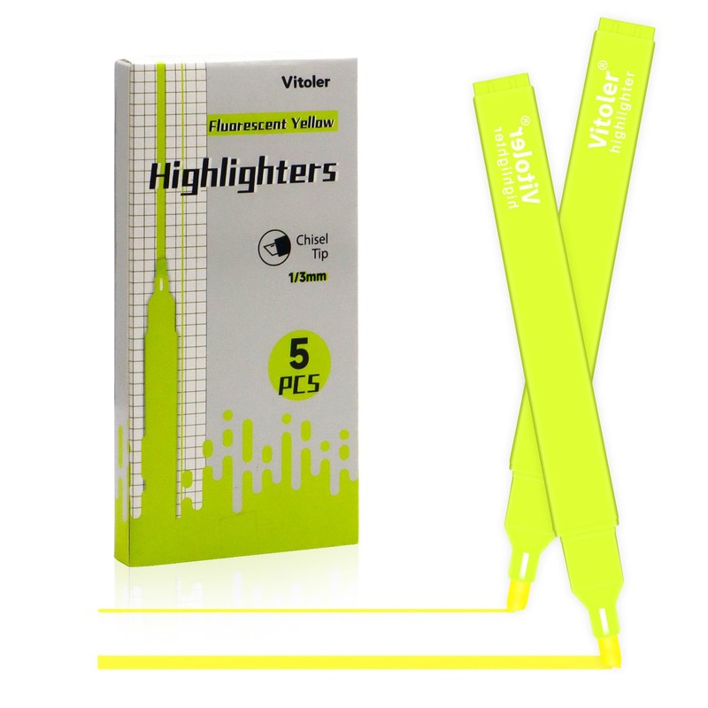 Vitoler Yellow Highlighter,5pcs Fluorescent Yellow Highlighter Chisel Tip,Cute Highlighters for