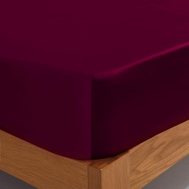 ROOEE Satin Silk Fitted Sheet with Pillowcase Set Breathable Soft Bedding Brushed Fabric Wrinkle, Shrinkage and Fade Resistant Bottom Bed Sheets (BURGUNDY, Single)