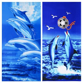 Genovega 2 Packs Oversized Terry Beach Towel 36 x 72 in Soft Extra Large Long Pool Swim Towels Clearance XL Big Travel Blanket Must Haves Essentials Vacation for Adult Blue Dolphins