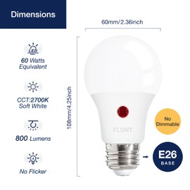 FLSNT Dusk to Dawn Outdoor Sensor A19 LED Edison Bulbs, 9W (60W Eqv.), 800LM,Vintage Filament E26 Base, Auto On/Off Photocell Automatic for Energy-Efficient Outdoor Lighting, 2700K Soft White, 4 Pack