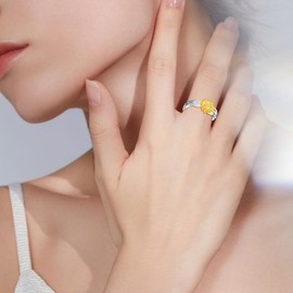 LWXIE Diamond Sunflower Ring for Women 925 Sterling Silver Rings for Anxiety Band Ring Promise Rings Anti Stress Mood Rings Jewelry Gifts for Women Girls Her Girlfriend, Sterling Silver, Diamond