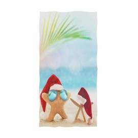 ZzWwR 3D Tropical Summer Beach Starfish in Santa Hat Christmas Soft Highly Absorbent Guest Large Home Decorative Hand Towels Multipurpose for Bathroom, Hotel, Gym and Spa (16 x 30 Inches)