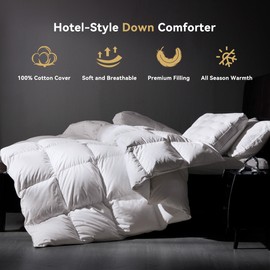 Three Geese Luxury Down Comforter Full Size, All-Season Duvet Insert 82x86 Inch with 100% Cotton Cover, Medium Warmth & High Fill Power, 52 Oz White Hotel Collection Comforter
