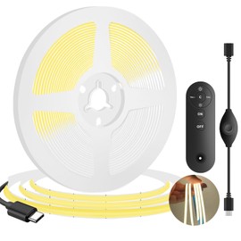 MDee】Type C Powered 5mm 5V COB LED Strip Tape Dimmable Flexible Light with 320 LEDs/m, Ideal for TV, Bedroom, Kitchen Cabinet, Closet, Cuttable and Shapeable White 3.28ft/1m (6000K)