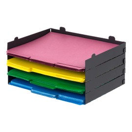 IRIS USA Metal Letter Tray Paper Organizer, 4 Pack, for Letter/A4 File Holder Paperwork Document, Stackable Desktop File Organizer Tray Paper Basket Rack for Office Supplies Home Work, Black