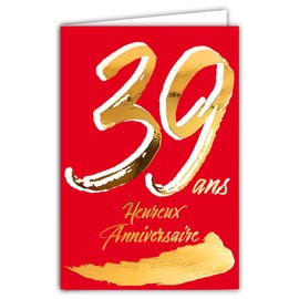 Afie 69-2439 39th Birthday Card in Shiny Gold Embossed Textured for Men and Women - Coloured Text Suitable for Age Inside - Envelope Included - Made in France - ColourAges