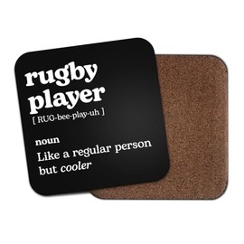 Rugby Player Square Coaster - Sport Fan Dictionary Regular But Cooler Definition Funny Joke Hobby Men Women Kitchen Drink #82607