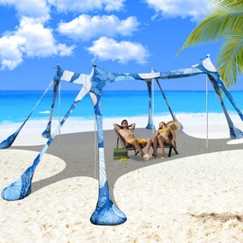 Wabolay Beach Tent Canopy Pop Up Shade 10x10ft Sun Shelter Portable Family UPF50+ with 8 Sandbags-2 Sand Shovel-4 Aluminum Poles-Ground Pegs-Carrying Bag for Outdoor Camping Fishing Backyard Picnic