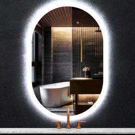 THEKLA 24 x 32 Inch Oval Lighted Mirror Frameless Backlit Oval Light up Mirror for Bathroom Wall LED Oval Vanity Mirror with Lights AntiFog Dimmable 3 Color Bathroom 32 Inch Oval Smart Backlit Mirror
