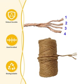 164 Feet Long Jute Twine String 1/8 in(3mm) Natural Brown Rope String for DIY Arts Crafts Gift Wrapping Packing Gardening Crochet Knitting Macrame Decor