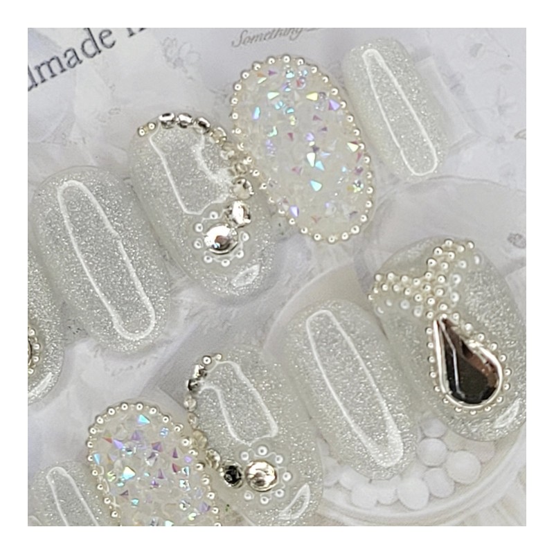 Wedding Pixie Handmade Nail Tips - Oval L / 웨딩