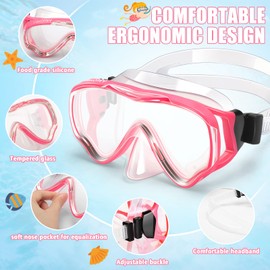 HIKOTEY Children's Snorkel Set, Anti-Fog and Dry Snorkel, Anti-Leak Dry Snorkel Set, 180° Panoramic Wide View with Waterproof Earplugs, Snorkelling Set for Boys and Girls - Pink