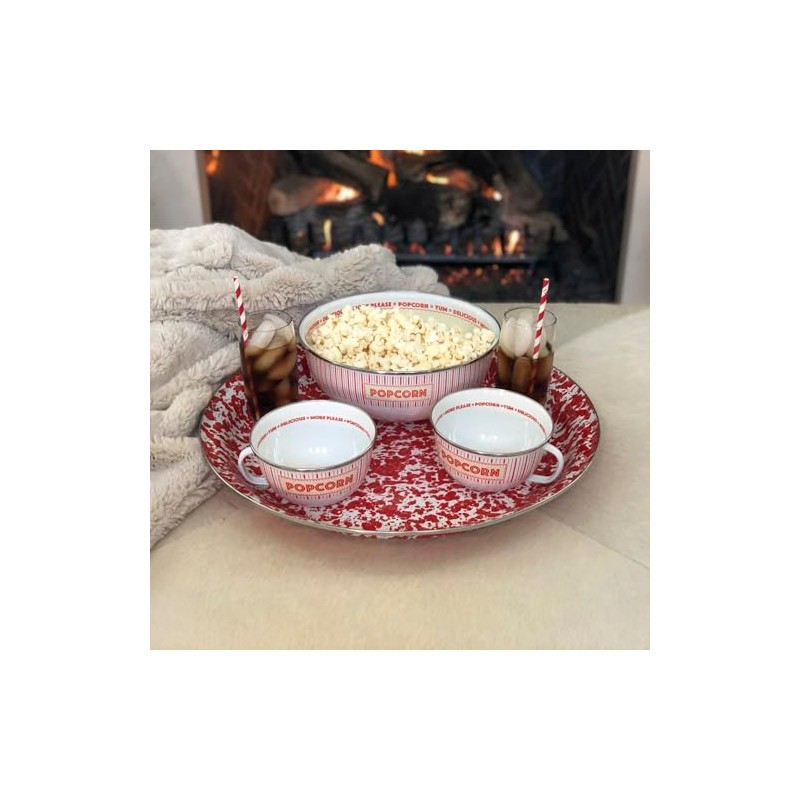 Golden Rabbit Enamelware Popcorn Bowls with Handle, 24 ounce, Showtime,