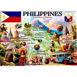 Philippines Graphic Map and Attractions Souvenir Fridge Magnet 2.5" X 3.5"