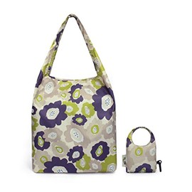 Re-Uz Trendy Folding Reusable Waterproof Carrier Shopper Supermarket Gym Swim Grocery Tote Bag - Lucie Flower