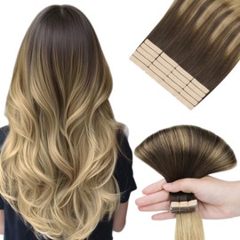 hotbanana Tape in Extensions Echthaar, 40cm Tape Extensions Echthaar 16 Zoll 20 Stück 50g Balayage Schokoladenbraun bis Dirty Blonde Echthaar Extensions Tape Gerade Remy Echthaar Tape Extensions