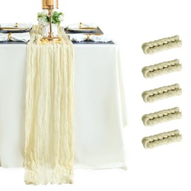 Sioloc 5 Pack Beige Cheesecloth Table Runner,10ft Gauze Boho Romantic Cheese Cloth Table Runner for Wedding Bridal Fall Party Table Decoration