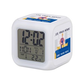 Fabulous White Cube Illuminated Alarm Clock - The Real Heroes - Workmaker Industrial - 7.8 x 7.8 x 7.8 cm - Retro Lighting Multicoloured LED