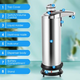 Automatic Soap Dispenser Kitchen, 3 Levels Adjustable Hand Soap Dispenser, Stainless Steel Dish Soap Dispenser Compatible with Almost All Soap, Liquid Touchless Soap Dispenser for Bathroom and Kitchen