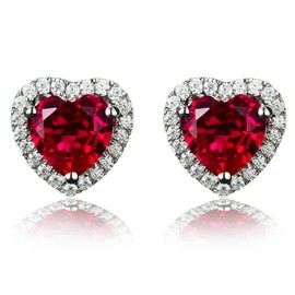 Navachi 925 Sterling Silver 18k White Gold Plated 4.5ct Heart Ruby Az9131e Stud Earrings
