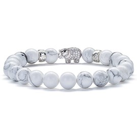 Hamoery White Elephant Gifts Lava Rock Diffuser Bracelet Elastic Men Women 8mm Natural Stone Yoga Beads Bracelet Bangle,Elephant (Simulated Howlite)