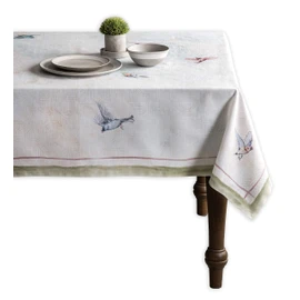 Maison d'Hermine Tablecloth, 100% Cotton, 160 cm x 220 cm, Decorative Tablecloth, Washable, Square Tablecloths for Mother's Day Gifts, Dining and Weddings, Flying Birds - Spring/Summer