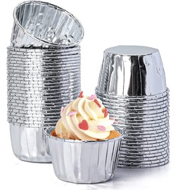 ANCLLO 50Pcs Party Hippo Cupcake Cups Foil Muffin Liners Gold Cupcake Baking Cups Little Baking Cups-Silver