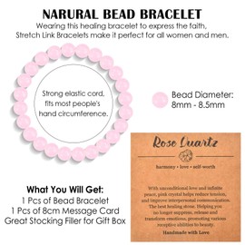 CERSLIMO Natural Bead Bracelet for Women & Men - Healing & Anxiety Bracelet with Beautiful 8mm Crystal, Rose Quartz