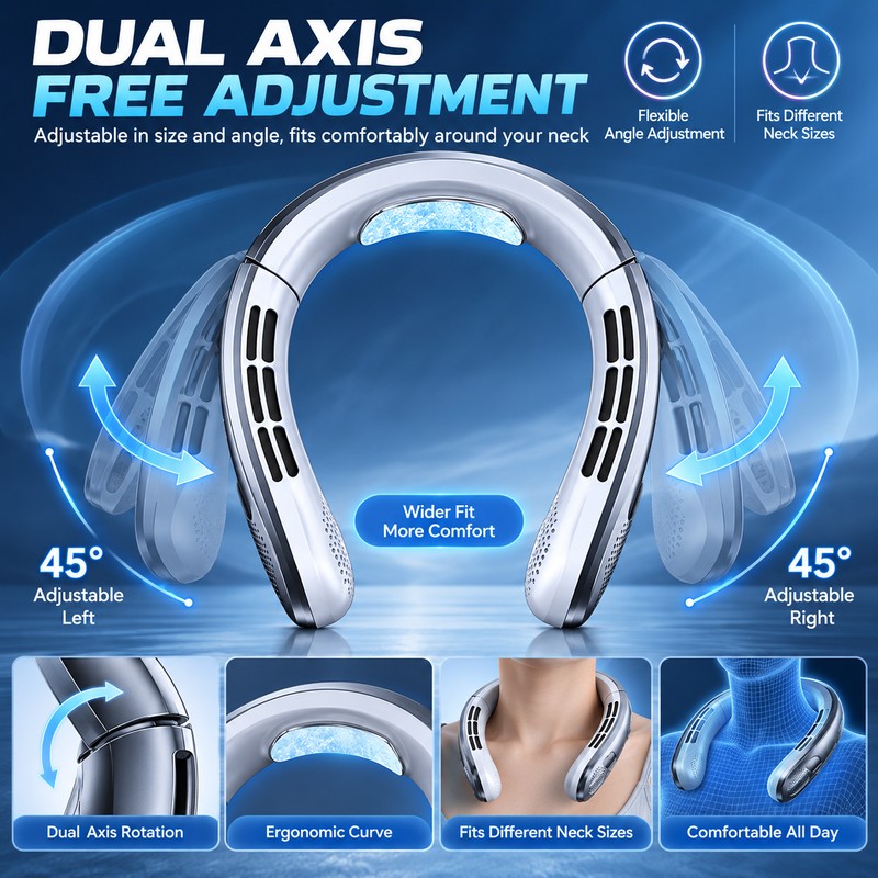 Wearable Neck Fan for Hands-Free Cooling – 8000mAh Rechargeable Design