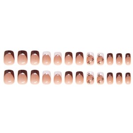 Hkanlre Medium Square Fake Red French Nails Tips Press on Nails Full Cover Cherry False Nails for Women 24PCS