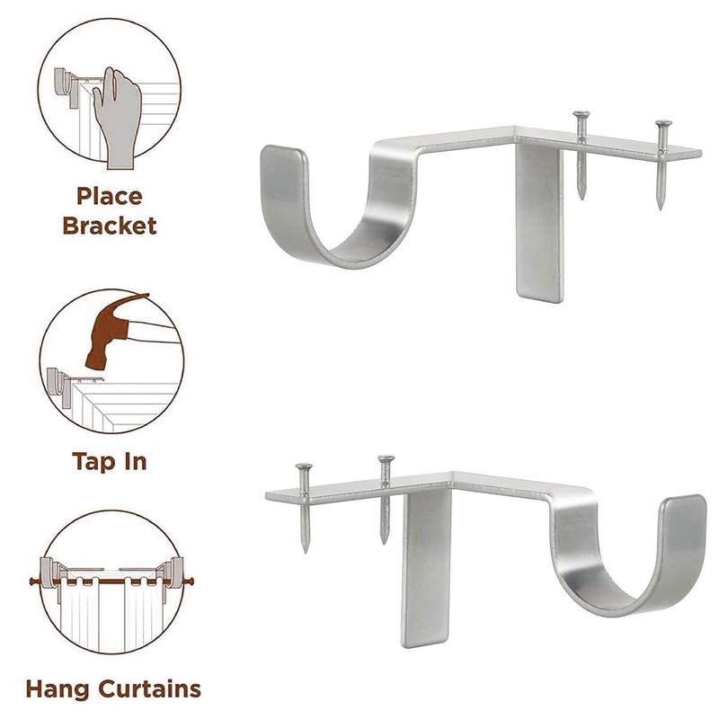 Silver Tap Bracket - No Drill Curtain Rod Bracket 1"