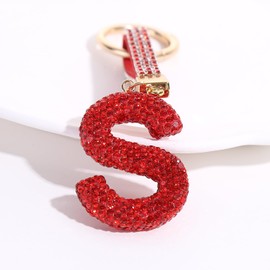 RANXIZY Cute Rhinestone Initial Letter Keychains for Women With Tassel,Crystal Bling Bag Charm Pandent for Women(Red J)