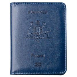 Passport Holder Travel Bag Cover Case, tunghey PU Leather RFID Blocking Travelling Wallet Holder ID Credit Business Cards Cover Case for Boarding Passes (Blue)