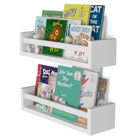 You Have Space Elba Floating Book Shelves for Kids Room Decor, Nursery Shelves for Wall, Bookshelf, White Set of 2