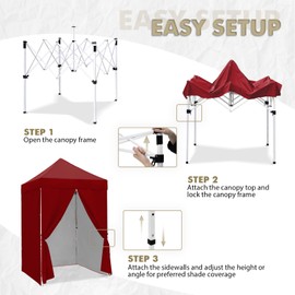 EAGLE PEAK 5x5 Instant Canopy with 4-Side Wall Panels, Small Pop up Portable Canopy Tent with Carry Bag, Light Weight Sun Shelter for Sports, Camping and Beach, Burgundy