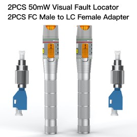 toolco 2 Pack Visual Fault Locator 50km with FC/LC Adapter Kit, Singlemode 9/125µm FC Male to LC Female Fiber Optic Light Pen for CATV Telecom and Maintenance Work