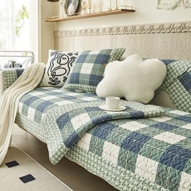 vctops Cotton Quilted Sofa Cover Farmhouse Green Plaid Sectional Couch Covers Non Slip Sofa Slipcover Furniture Protector for Dogs Pet Kids, 1 Piece/Not All Set (Type A,35"x47")