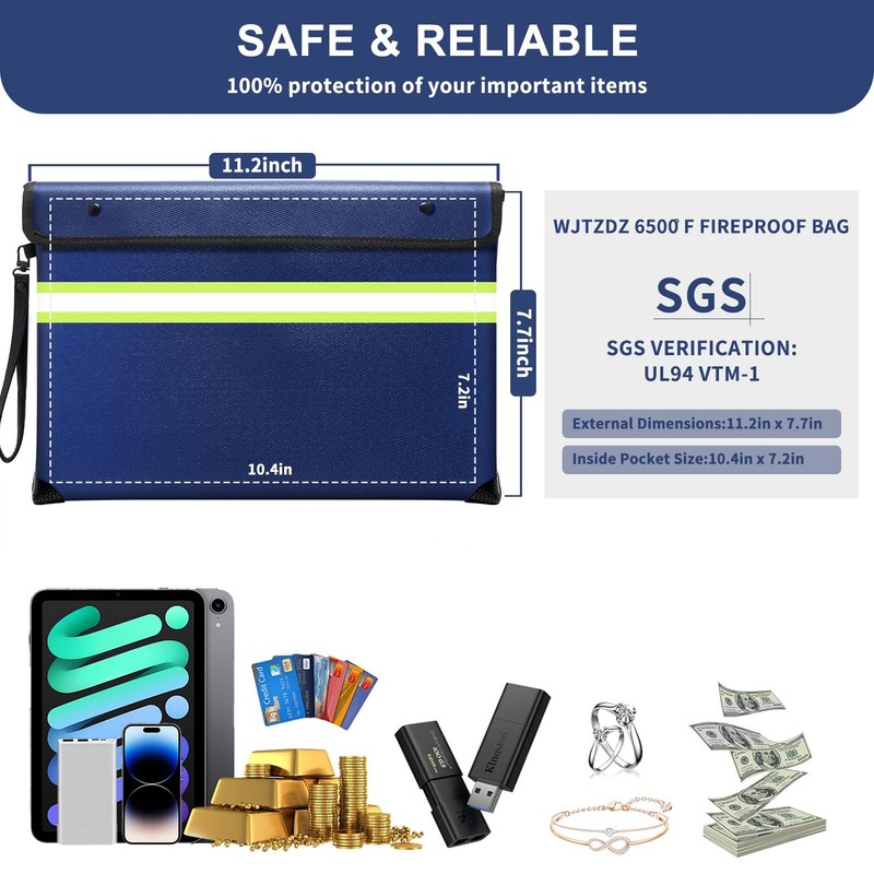 Upgraded Fireproof Money Bag,10 Layers of Heat Insulated Materials,6500°F Fireproof
