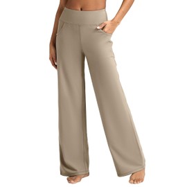 ESOFT Wide Leg Pants Women High-Waisted Yoga Work Dress Pants with Pockets, Casual Sweatpants, Petite/Regular/Tall Khaki