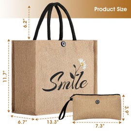 Beach Bag, Large Beach Bag for Women, Woven Straw Beach Tote Bag Waterproof, Weaving Swim Gym Shopping Travel Bag with Button, Classic-Smile