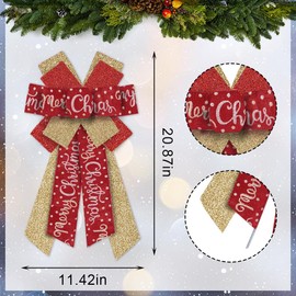 Threetols Large Christmas Bows for Wreath, Gold Red Glitter Wreath Bows Winter Dot Bows for Front Door, Farmhouse Ornament Burlap Tree Topper Bows for Xmas Indoor Outdoor Decoration