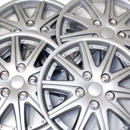 Tuningpros WC-14-1027-S - Pack of 4 Hubcaps - 14-Inches Style Snap-On (Pop-On) Type Metallic Silver Wheel Covers Hub-caps