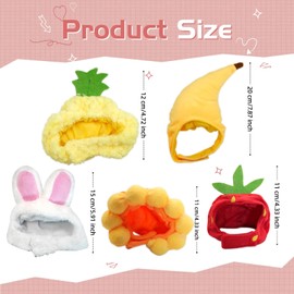 5 Pieces Cat Hat Adorable Cat Costume Outfit Bunny Hat with Ears Funny Mane Hat for Cats and Small Dogs Kitten Puppy Party Costume Accessory Headwear (Pineapple-Sunflower-Banana-Strawberry-Rabbit)