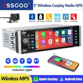 ESSGOO 5.1" Single 1 Din Car Stereo Radio MP5 Player Bluetooth Touch Screen Carplay FM