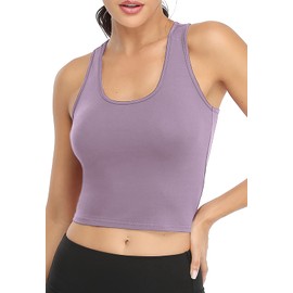 Porvike Sports Crop Tank Tops for Women Cropped Athletic Yoga Tops Racerback Running Tanks Cotton Workout Shirts Sleeveless Undershirts Exercise Gym Clothes 3 Pack Black/Grey/Purple XL