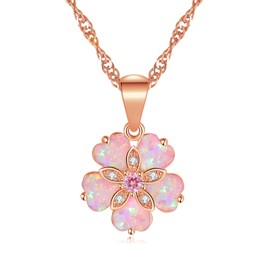CiNily Valentine's Day Pendant Necklace with Pink Opal for Women, Big Flower Pendant 18K Rose Gold Plated Pink Topaz Zircon Jewelry Gemstone Necklaces for Her